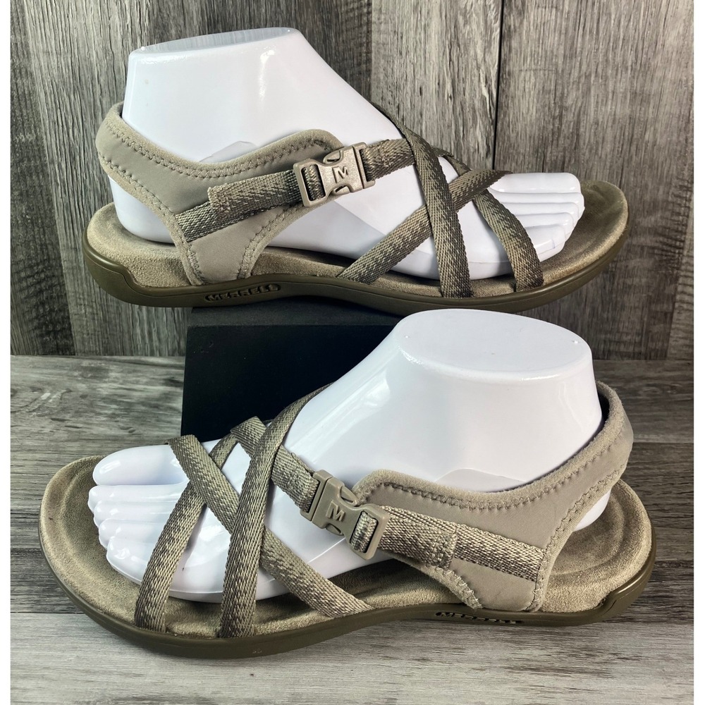 Merrell Moon Womens 8 Taupe Grey Strappy Buckle Air Cushion Sandals J000792